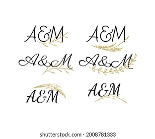 nombre del logotipo inicial de la boda dibujado a mano minimalista con decoración floral ilustración vectorial