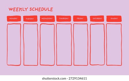 Plantilla de planificador semanal dibujado a mano minimalista. Organizador de la página, diario y lista de horario de oficina. Conjunto de Vectores de papel de organización gráfica