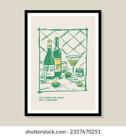 Minimalist hand drawn wine illustration for wall art collection