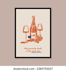 Colección minimalista de ilustraciones de vectores de vino dibujado a mano. Arte para postales, marca, diseño de logotipo, fondo.