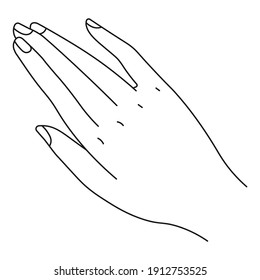 Minimalist hand of female character, isolated line art palm with fingers and nails. Communication in nonverbal way. Expressing thoughts and talking using gestures and signs. Vector in flat style