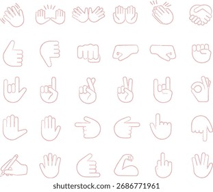 Minimalist Hand Gesture Icon Set – Communication And Emotions in Red Line Style
