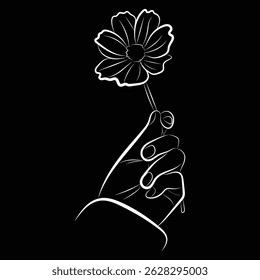 Minimalist Hand Holding Flower Line Art