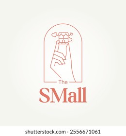 minimalist hand holding a mall or mini market line art icon logo vector illustration design. simple modern shopping center, mall building, supermarket logo concept