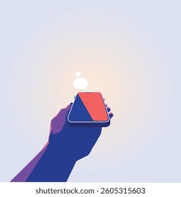 Minimalist Hand Holding Smartphone with Abstract Gradient Background – Vector Art