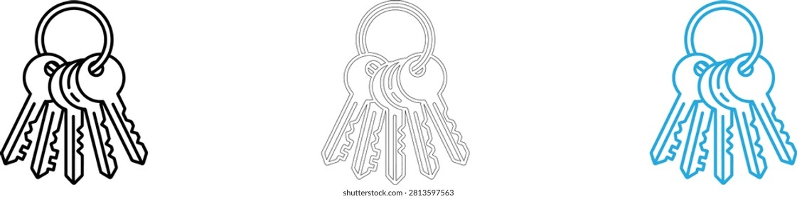 Minimalist hand holding three keys illustration isolated on transparent background, Vector