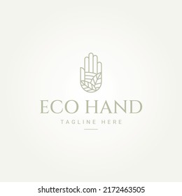 minimalist hand and leaf ecology line art logo template vector illustration design. simple ecology, environment, agriculture logo concept