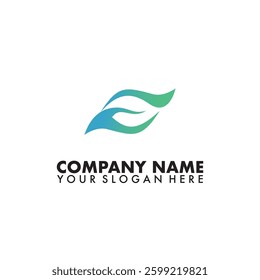 Minimalist hand logo with leaf negative space symbol of care and nature