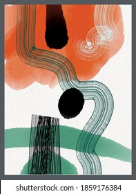 Minimalist hand paint abstract art background with watercolor spot. Brush painting is a textural decoration with an artistic acrylic design of a poster, banner, or interior painting.
