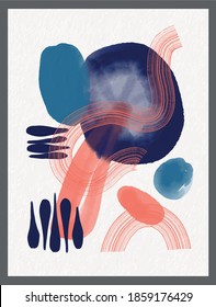 Minimalist hand paint abstract art background with watercolor spot. Brush painting is a textural decoration with an artistic acrylic design of a poster, banner, or interior painting.
