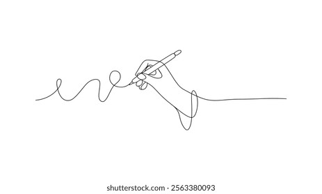 Minimalist Hand with Pen continuous one line drawing Elegant Single Line Vector Illustration