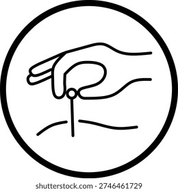 Minimalist hand performing acupuncture therapy line art icon black circle