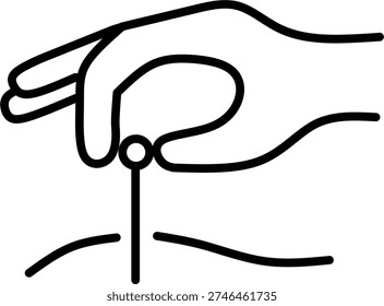 Minimalist hand performing acupuncture therapy line art icon