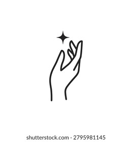 Minimalist hand reaching for a single shining star.