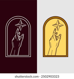 Minimalist hand reaching for a star, symbolizing hope, ambition, and the pursuit of dreams. Perfect for inspirational designs, branding, and spiritual themes
