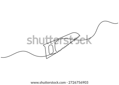 Minimalist hand saw continuous one line art carpentry tool vector