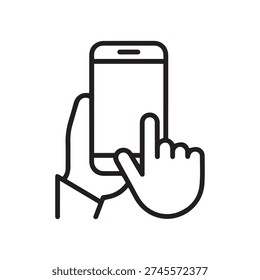 Minimalist Hand Touching Smartphone Screen Icon for Mobile App Navigation and Digital Interaction