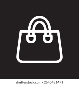 A minimalist handbag icon design on a black background perfect for fashion retail design or web use. Vector graphic.