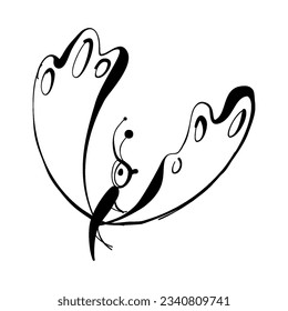 Minimalist hand-drawn butterfly in black contour. Versatile line art for branding, logos, invitations, wall art. Symbolic contour clipart