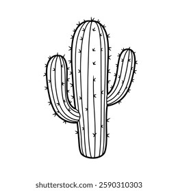 Minimalist Hand-Drawn Cactus Illustration, Black and White Desert Plant Line Art Vector, Simple Botanical Succulent Outline for Home Decor, Design, and Western Aesthetic Artworks