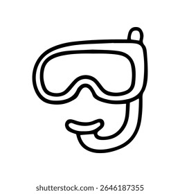 Um rabiscar de equipamento de snorkeling minimalista, puxado à mão. Possui uma máscara de mergulho e snorkel, comumente usados para nadar e explorar subaquáticas
