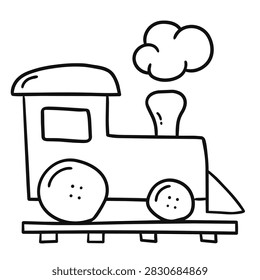 A minimalist hand-drawn doodle of a steam engine train with smoke coming out of the chimney moving along railroad tracks