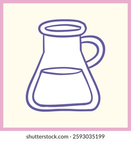 Minimalist hand-drawn illustration of a coffee carafe in purple, framed by a pastel pink border on a light background. Simple and modern, Vector Illustration