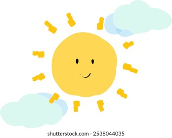 Una ilustración minimalista dibujada a mano de un sol amistoso y nubes. Ideal para crear una atmósfera tranquila y optimista en branding, redes sociales y otros proyectos de diseño.