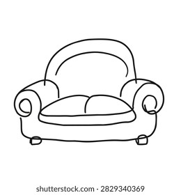 A minimalist hand-drawn illustration of a two-seater sofa isolated on a white background
