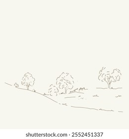 Minimalist Hand-Drawn Landscape with Trees