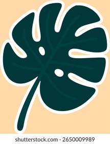Minimalist hand-drawn Monstera leaf clip art, cartoon flat style..