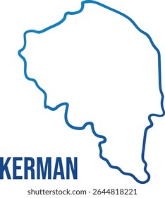 Minimalist hand-drawn outline map of Keman Province, Iran, with a smooth blue gradient contour. Isolated and simplified for clear presentation for creatives working with Middle Eastern geography.