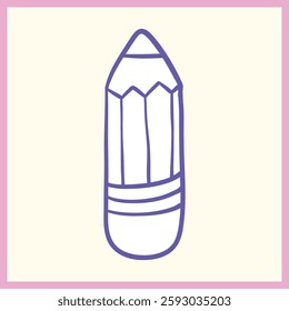 Minimalist hand-drawn pencil icon in blue with a soft pastel pink border on a light background, perfect for creative design themes, Vector Illustration