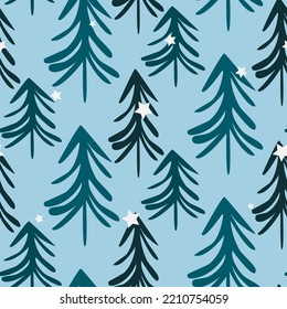 Minimalist Hand-Drawn Pine Trees Winter Pattern