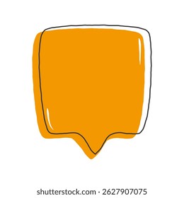 Minimalist hand-drawn speech bubble illustration in orange with a black outline, symbolizing communication, conversation, dialogue, or messaging. Hand-drawn speech bubble in orange