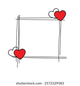 Minimalist hand-drawn square frame with two hearts