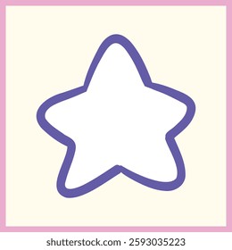 Minimalist hand-drawn star icon in blue with a soft pastel pink border on a light background, ideal for creative and decorative designs, Vector Illustration