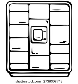 Minimalist hand-drawn vector doodle of an automated parcel locker station. Represents smart city logistics, e-commerce pickup points, and sustainable delivery solutions. Ideal for shipping websites, mailing apps, and professional logistics UI.