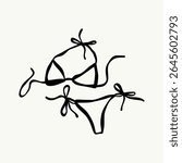 Minimalist hand-drawn vector illustration of a bikini in black and white.