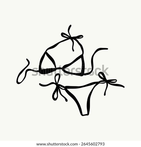 Minimalist hand-drawn vector illustration of a bikini in black and white.