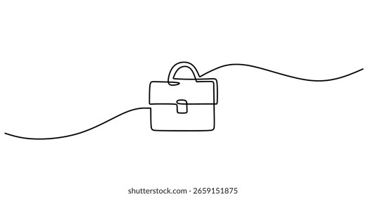 Ilustración vectorial minimalista dibujada a mano de un maletín, un solo dibujo de línea continua que simboliza el éxito profesional de los negocios, las finanzas y la carrera.