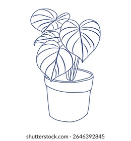Minimalist hand-drawn vector of a potted indoor plant with large leaves, perfect for botanical decor, eco design, and home illustration themes.  