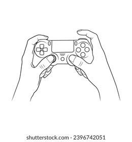 Minimalistische Hände, die eine Game Controller Illustration halten. Videospiel spielen. Bearbeitbare Zeile. Einstellbare Schlagbreite.