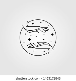 minimalist hands and night line art symbol