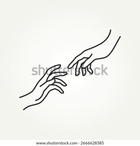 minimalist hands reaching out to each other line art icon logo vector illustration design
