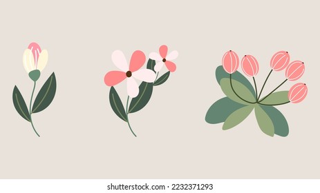 Minimalistische, handgeschriebene Blumenblätter einzeln auf weißem Hintergrund , Flat Modern Design , Vektorgrafik EPS10