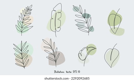 Minimalist handwritten flower leaf set isolated on white background ,Vector illustration EPS 10