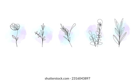 Minimalist handwritten flower leaf set isolated on white background ,Vector illustration EPS 10