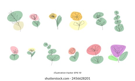 Minimalistisches handgeschriebenes Blumenblatt-Set isoliert auf weißem Hintergrund ,Vektorillustration EPS 10
