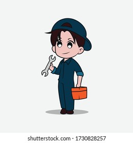 Minimalist handyman mascot logo with cute manga style, design template